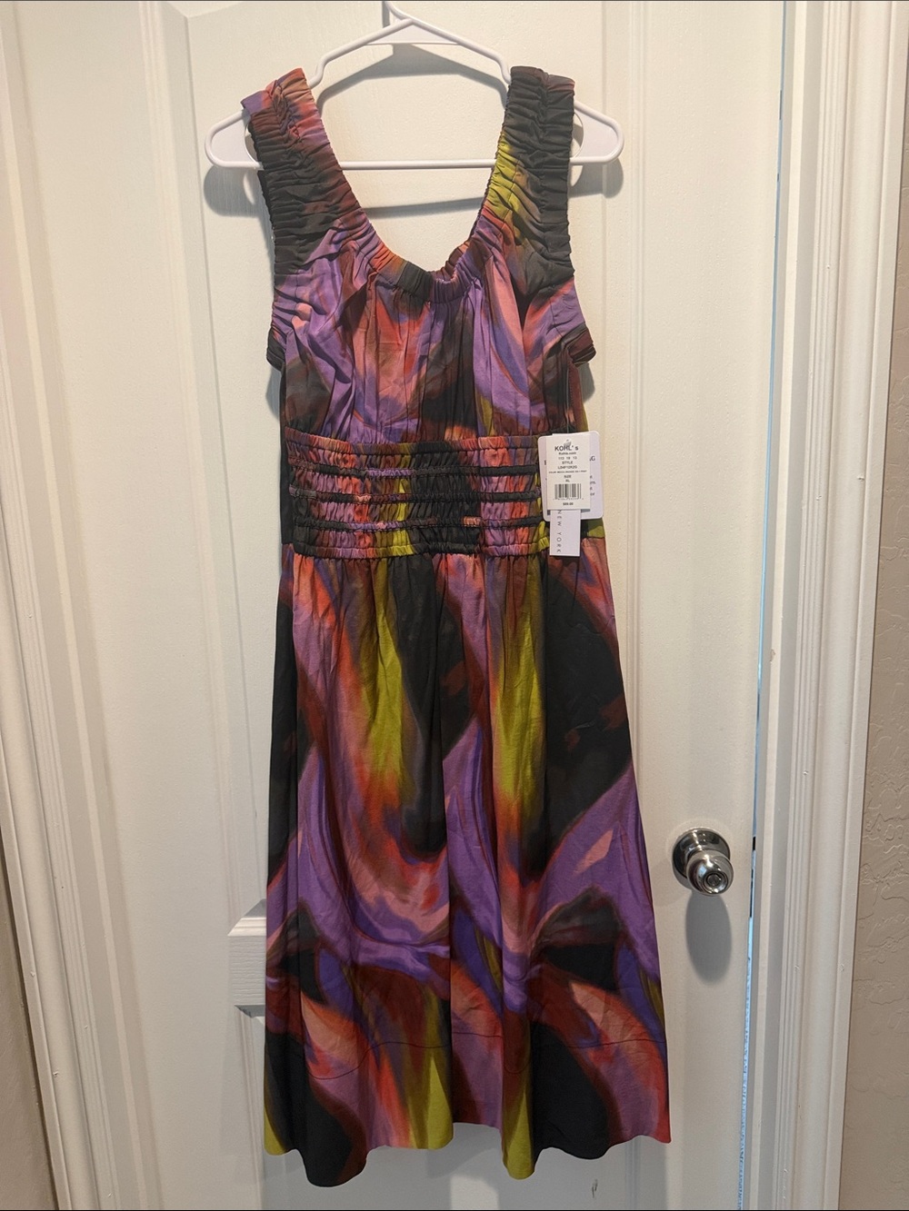 Abstract Multicolor Sleeveless Midi Dress - Purple & Yellow
